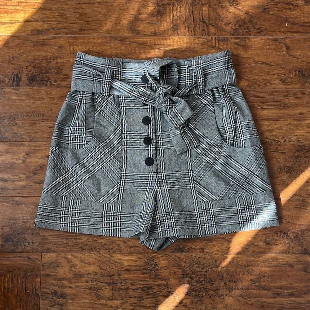 Maje Gray Plaid‎ High-Waisted Shorts